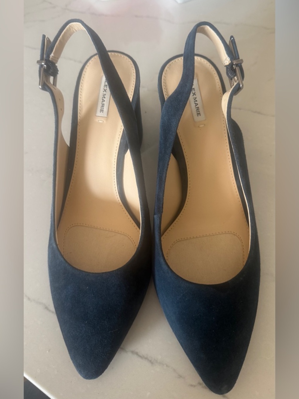 Alex Marie Navy Suede Slingback Mules